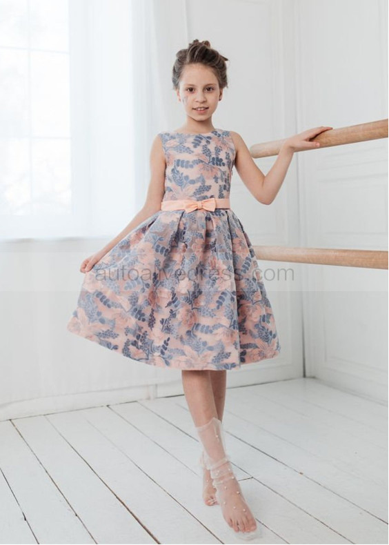 Peach And Lilac Jacquard Flower Girl Dress